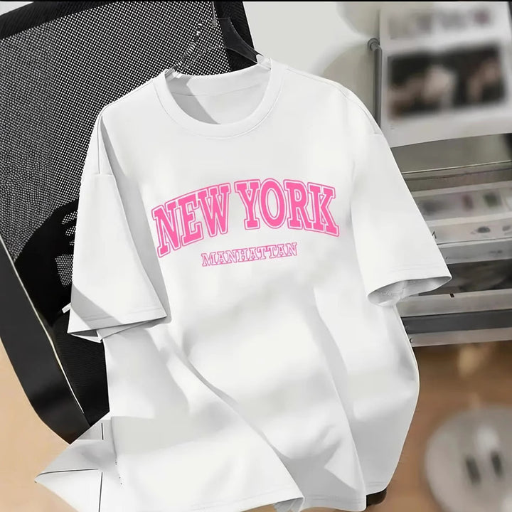 Dame T-shirt med broderet New York tryk Stilla