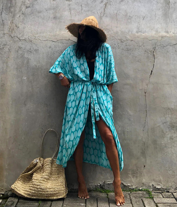 Damer Strandkimono med afslappet snit og blomster mønster detaljer Stilla
