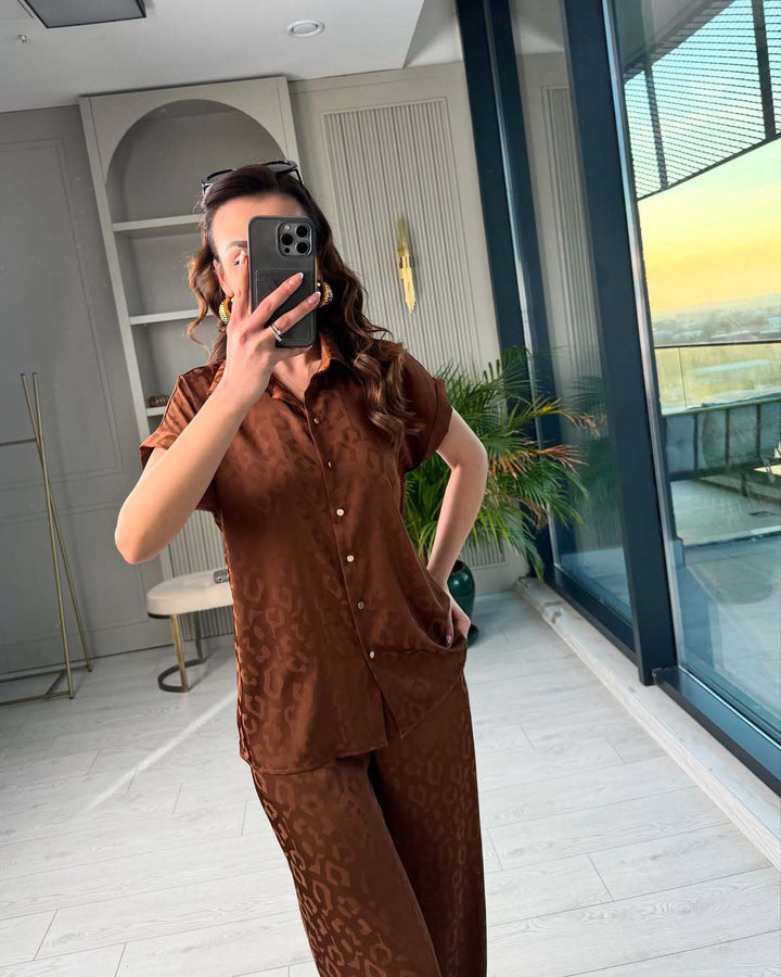 Dame Chic Crop Shirt og løstsiddende bukser sæt Stilla