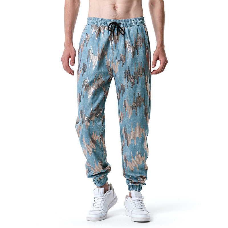 Herrer Trendy Paillet-detalje Joggingbuks Stilla