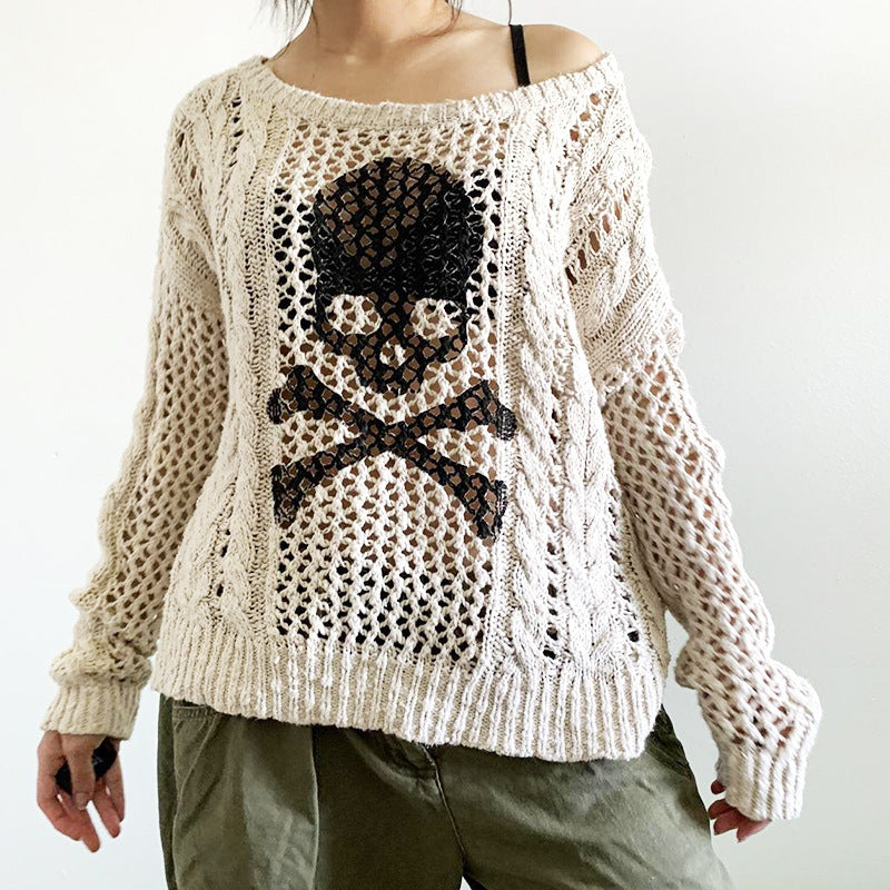 Dame Oversized Dødningehoved Strikpullover Stilla