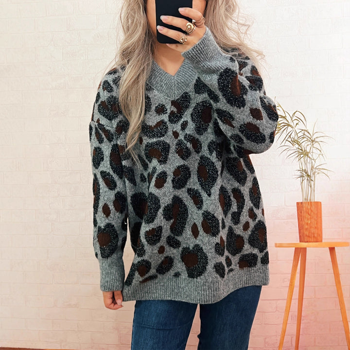 Kvinders afslappede strikket sweater med dyreprint Stilla