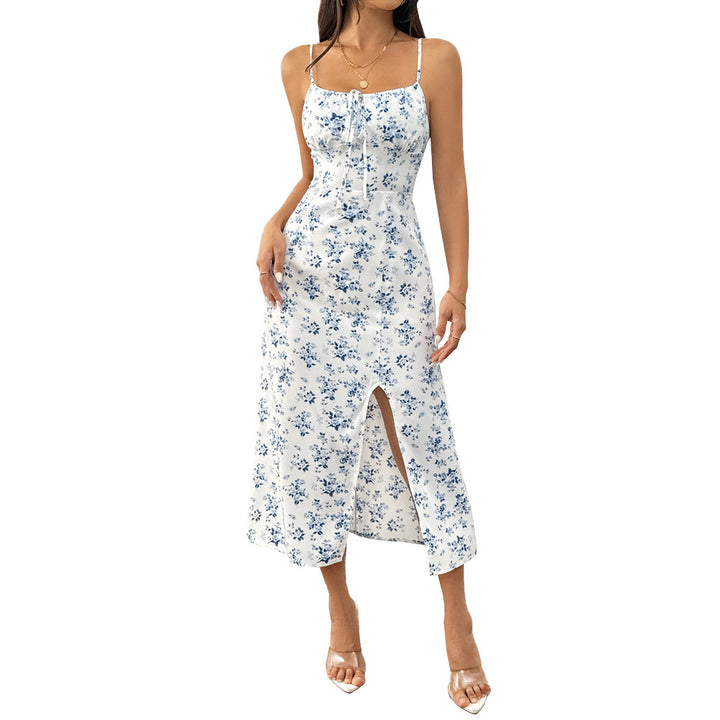 Damerne maxi kjole med blomstermønster og elegante spaghetti stropper Stilla