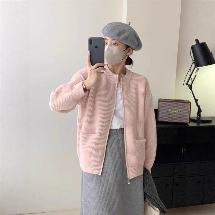 Damer Cozy Knit Cardigan med Høj Krave Stilla