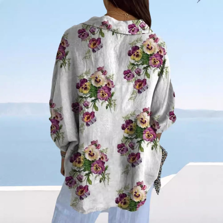 Dame linned skjorte med florale accenter Stilla