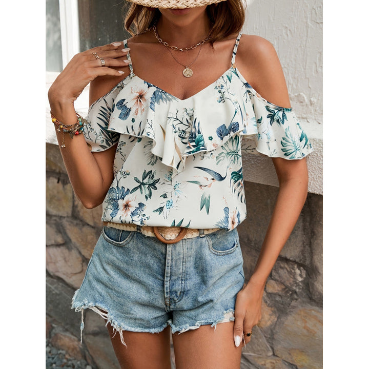 Femme Blomster Off-Shoulder Bluse med Rüschendetails Stilla