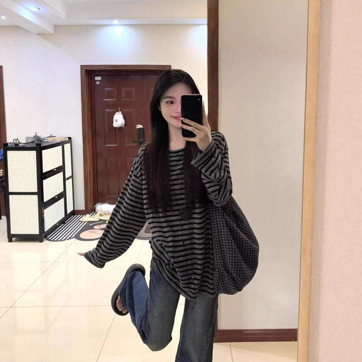 Dame Casual Stribet Oversized Skjorte med Brede Ærmer Stilla