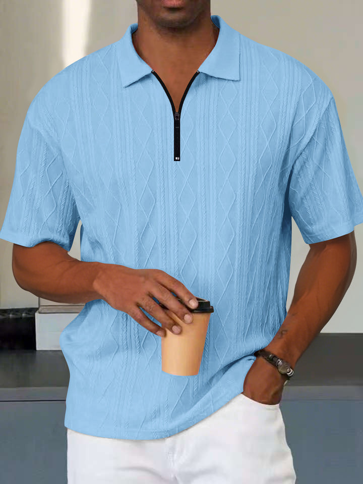 Herrer Kortærmet Polo T-shirt med moderne strukurmønster og praktisk lynlås Stilla