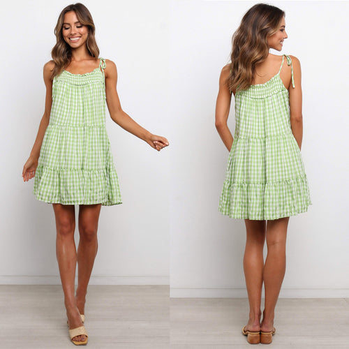 Dame gestufte Gingham Smock Kjole Stilla