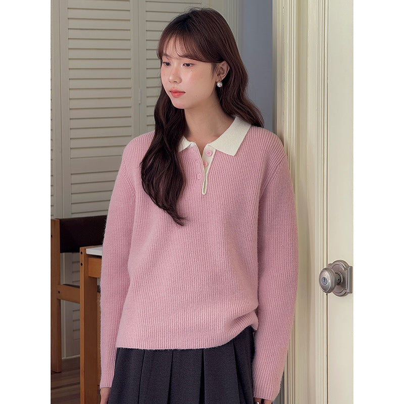 Damer afslappet sweater med polo krave Stilla