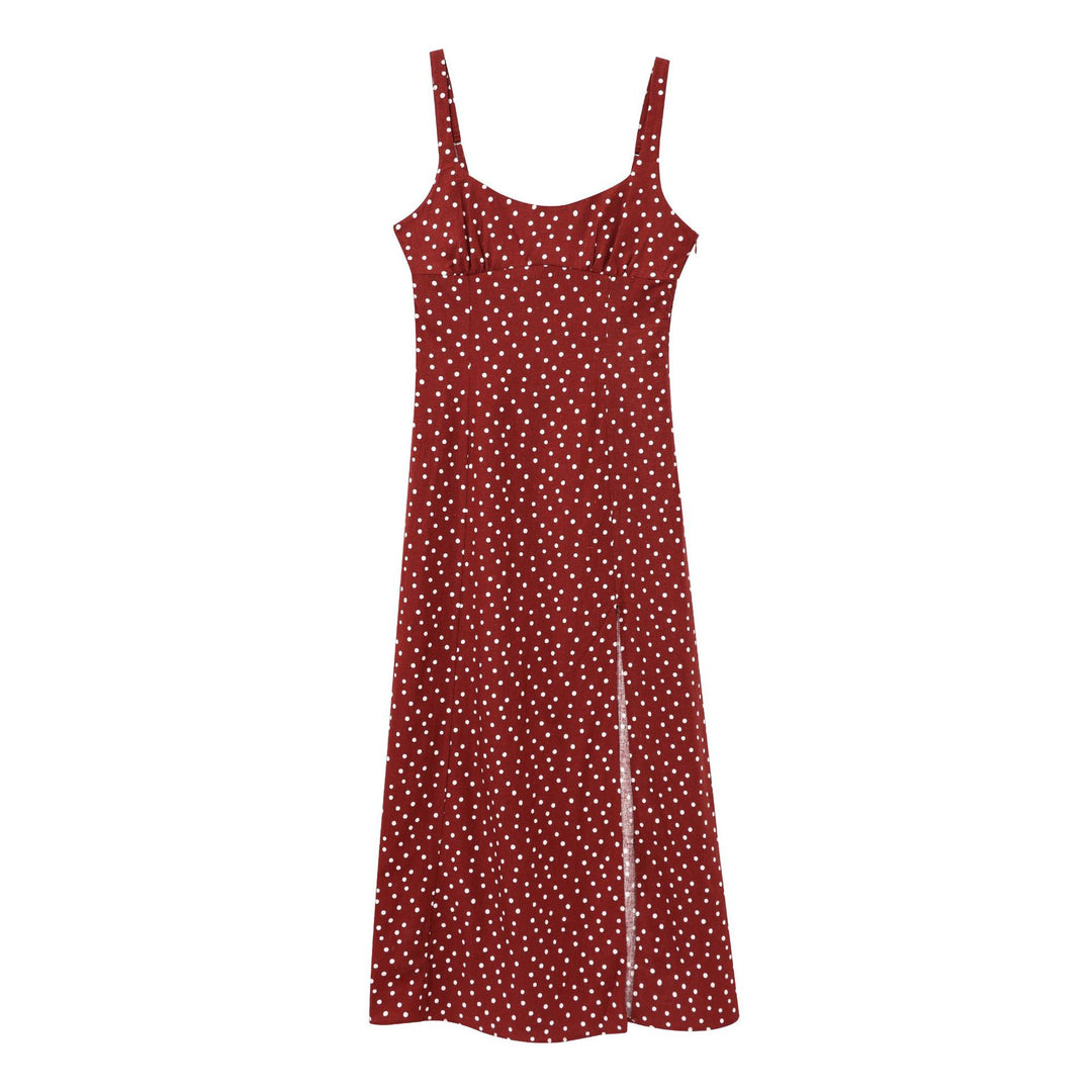 Femme Polka Dot Maxi Slip Kjole med Side Slids Stilla