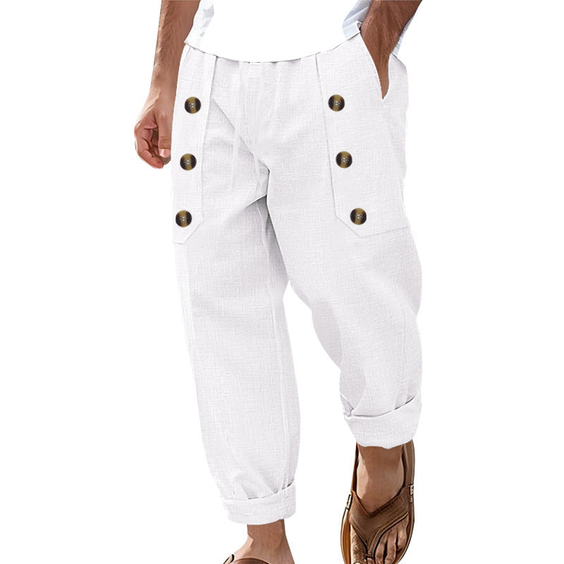 Herrer casual Cargo-bukser med dekorative knapper og elastisk talje Stilla