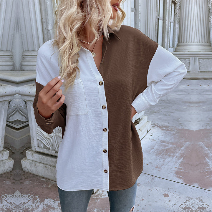 Kvinders oversized bluse skjorte med to farvedesigns og fashionable knapdetaljer Stilla
