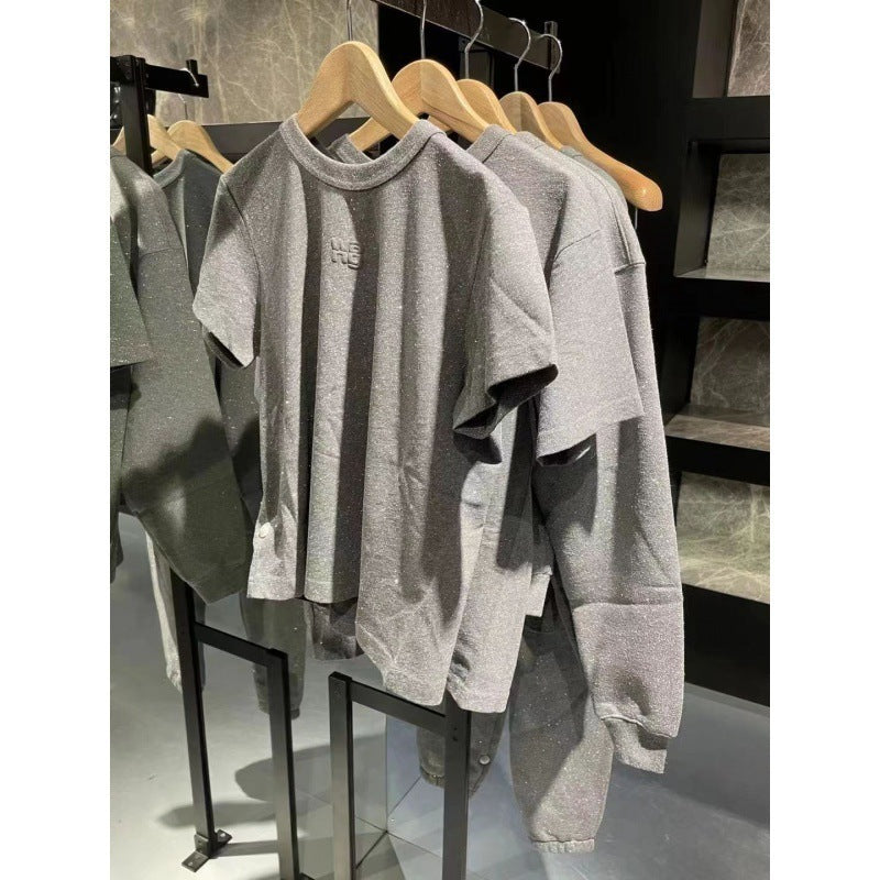 Femme Kortærmet Glitterende Fritids T-Shirt Stilla