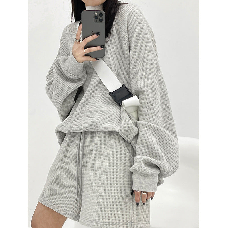 Femme Vaffelstrik Afslappet Loungewear Sæt Stilla