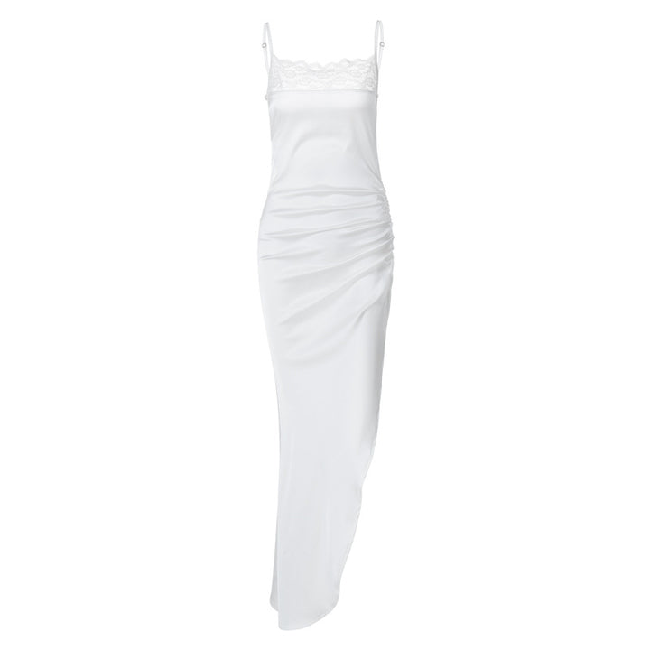 Dame Elegant Chiffon Aftenkjole med Spidsoberdel og asymmetrisk snit Stilla