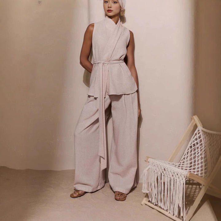 Dame elegant viklebluse og bred habit sæt Stilla