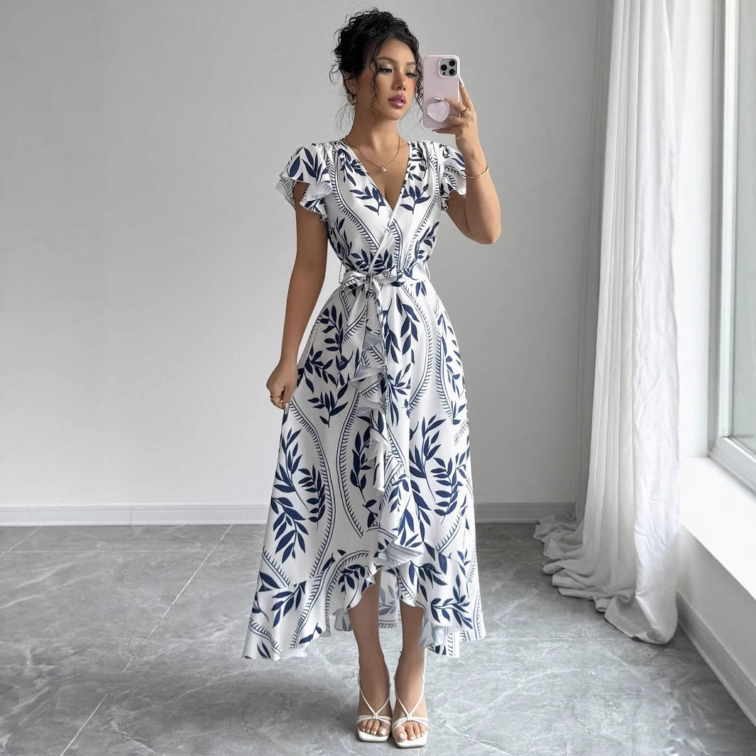 Dame ombukskjole med legende ruffles og blomstret print Stilla