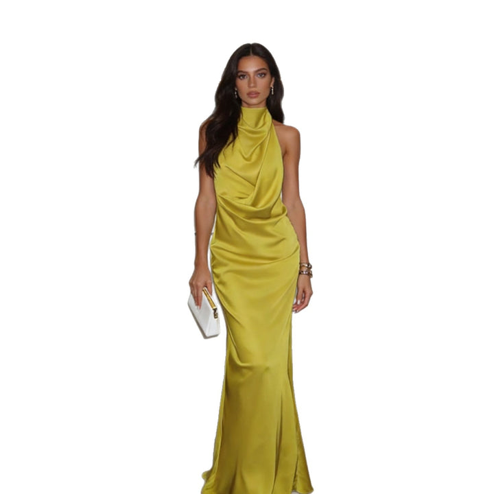 Dame Elegant aften kjole med asymmetrisk krave Skovae
