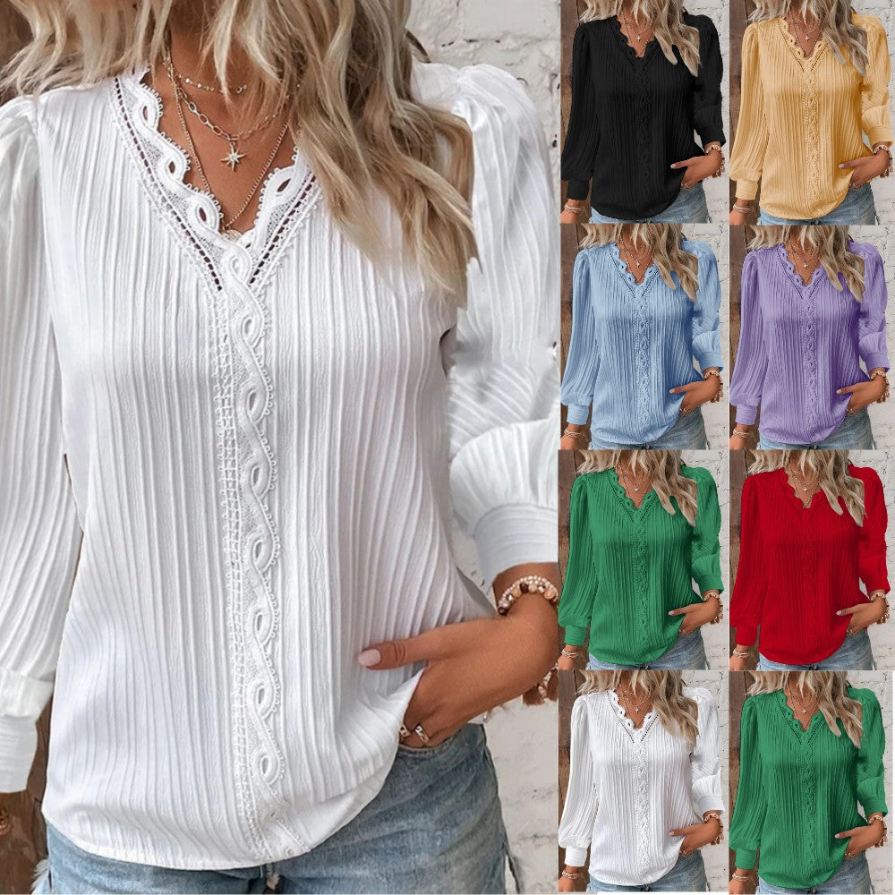 Dame Elegant Bluse med struktureret mønster og flæser Stilla