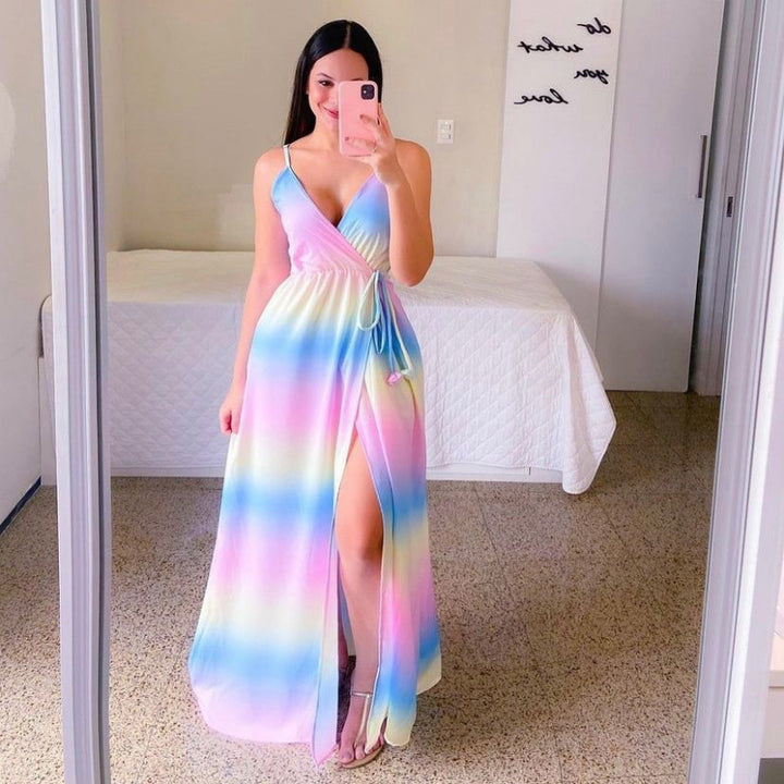 Femme Bohemian Stil Maxi Kjole med justerbare Spaghetti-stropper Stilla