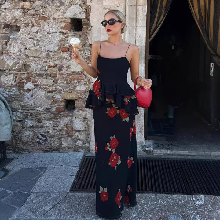 Dame Floral Maxi Nederdel med gennemsigtig Overlay Stilla
