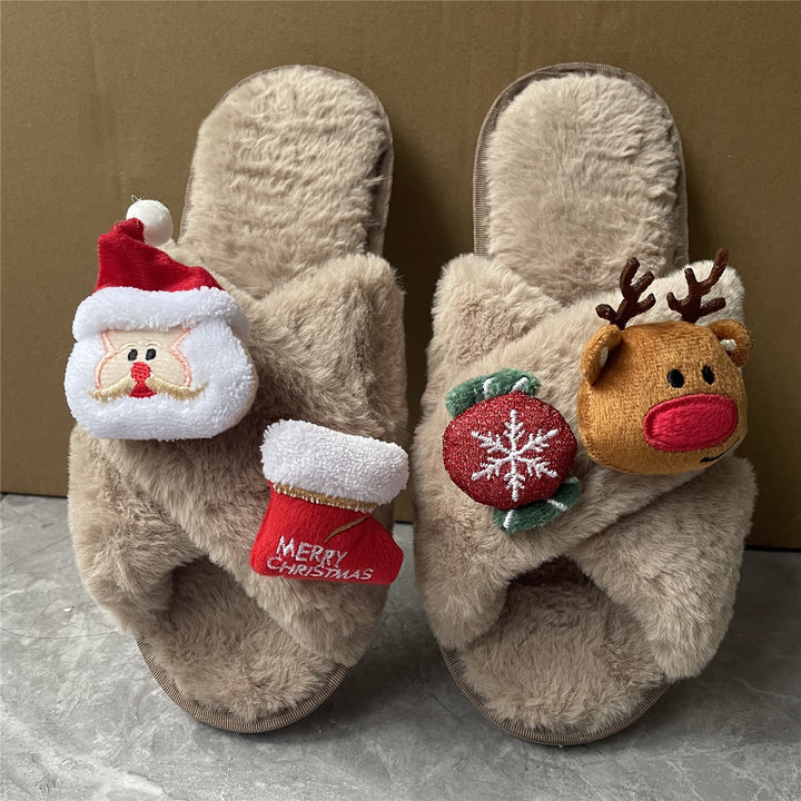 Dame fluffy pantofler med festligt julemotiv Stilla