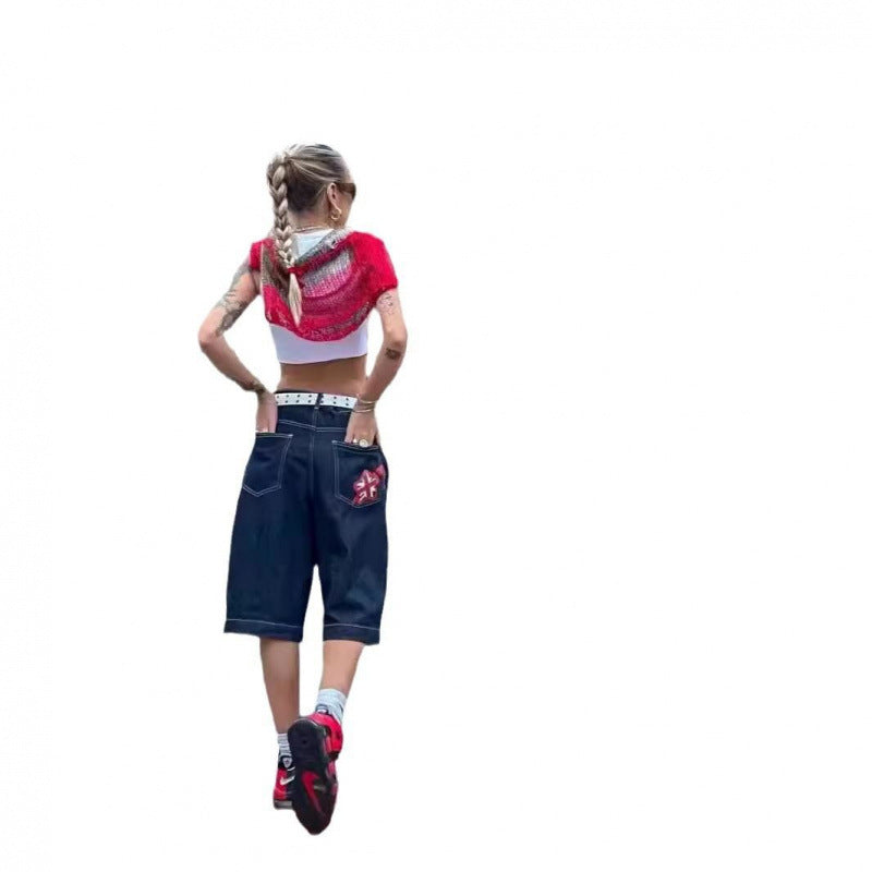 Dame Højskårne Grafiske Denim Culotte Shorts Stilla