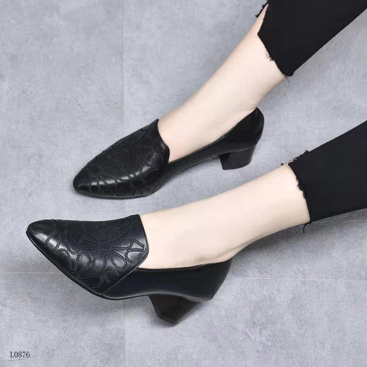 Dame Elegante Florale Broderet Blok-Bemål Mules Stilla