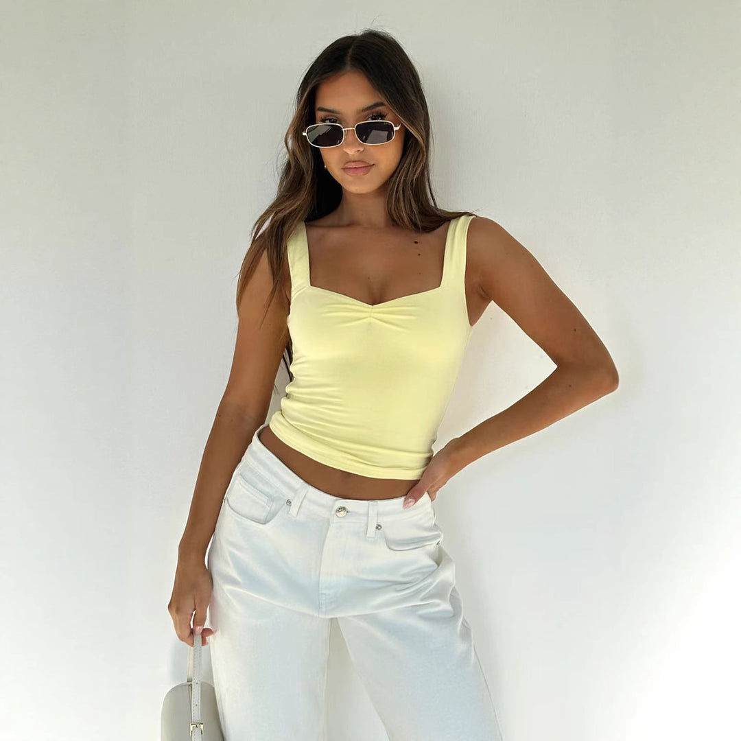 Dame figursyet Crop-Top med brede stropper og V-hals Skovae