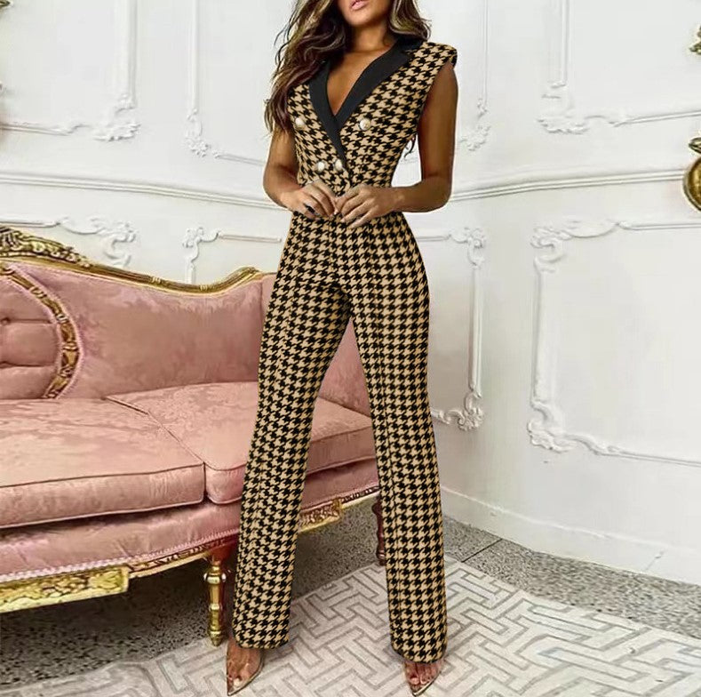 Dame skræddersyet jumpsuit med houndstooth-mønster Stilla