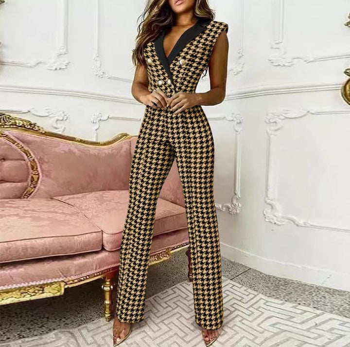 Dame skræddersyet jumpsuit med houndstooth-mønster Stilla