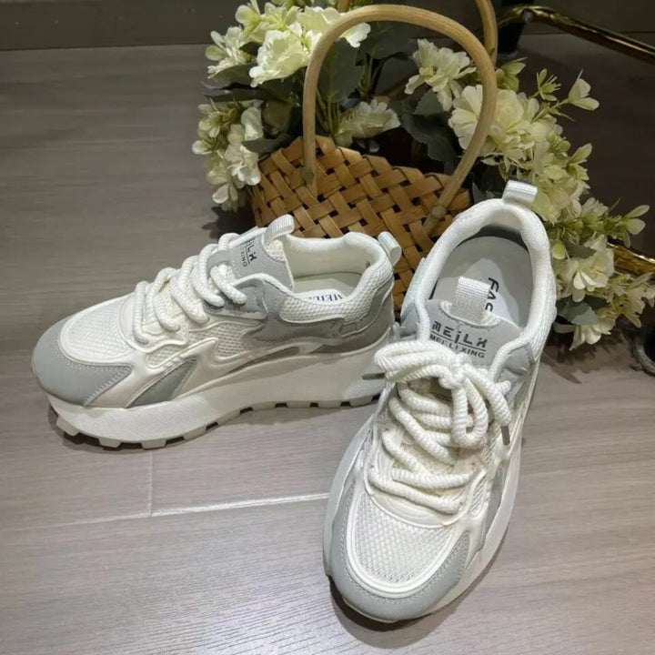 Dame Chunky Sneakers med høj plateau og åndbart overmateriale Stilla