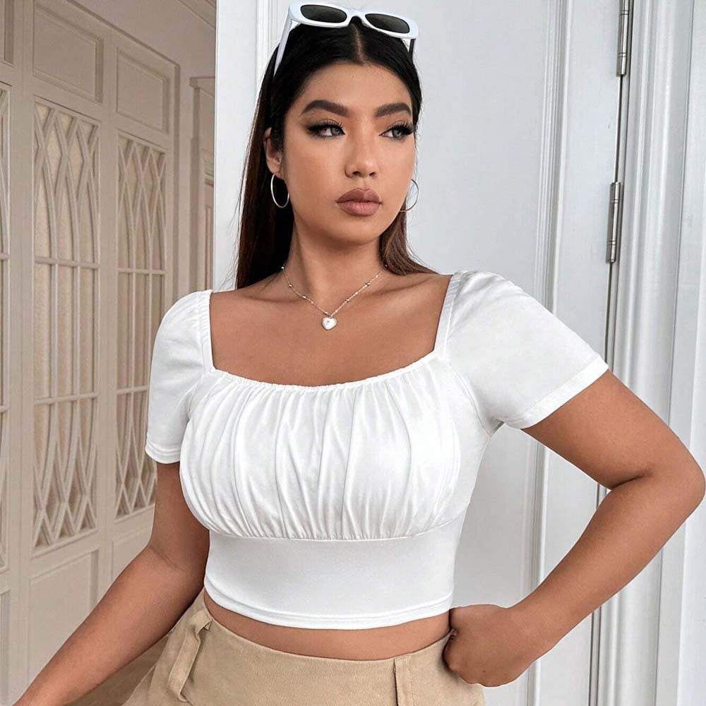 Dame moderigtigt Crop-Top med dekorativ rynkning og elegant kvadrat-udskæring Stilla