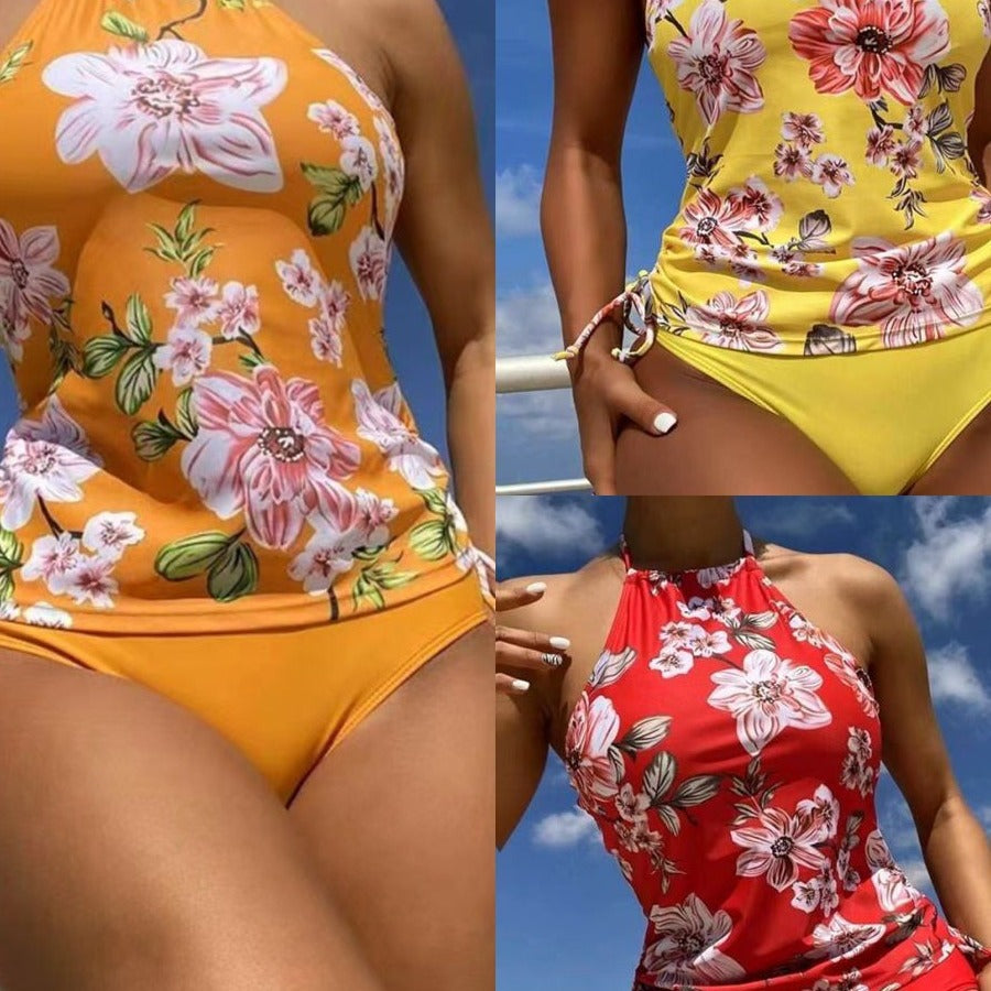 Dame Tankini-sæt med blomstret top og høj talje Stilla
