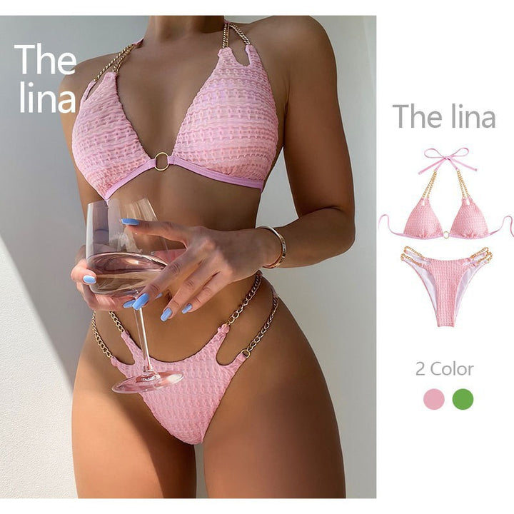 Dame triangel-bikini med karakteristisk kæde-design Skovae