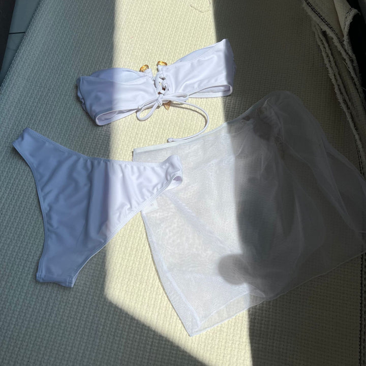 Dame Bikini-sæt med elegant knude-detalje og gennemsigtig strandovertræk Stilla