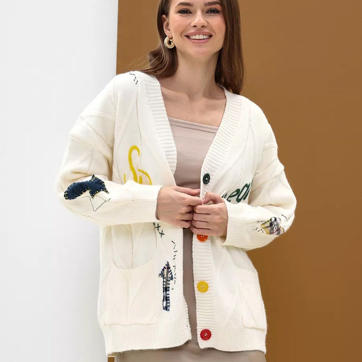 Kvinders cardigan med farverigt broderi Stilla