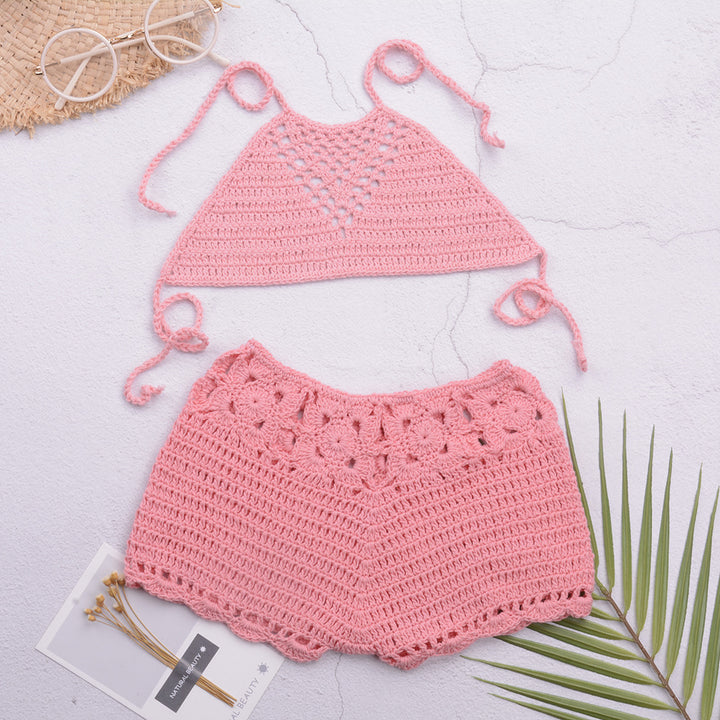 Dame håndcrochet bikini-top med matchende shorts Stilla
