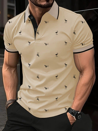 Herre poloshirt med innovativt flamingo-mønster Stilla