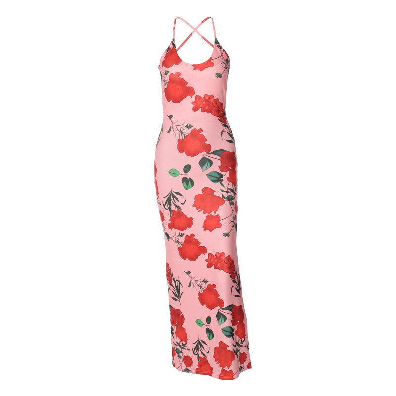 Dame Maxikjole med skulderfri design og blomstermønster Stilla