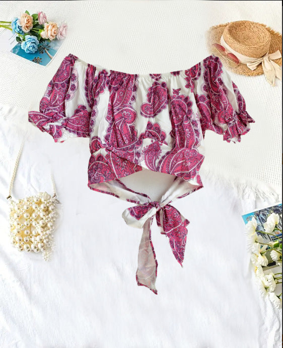 Dame Paisley Print Off-Shoulder Crop Top Stilla