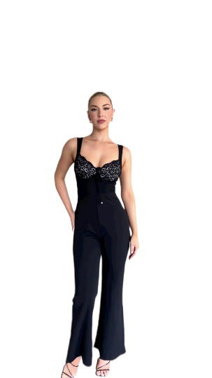 Damer Elegant Jumpsuit med Blonder og Fittet Snit