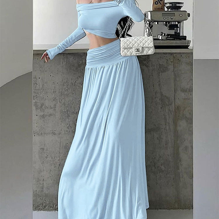Dame maxikjole med elegant rynk og off-shoulder design Skovae