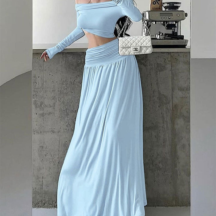 Dame maxikjole med elegant rynk og off-shoulder design Skovae