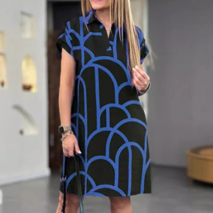Dame elegant kortærmet kjole med grafisk mønster Stilla