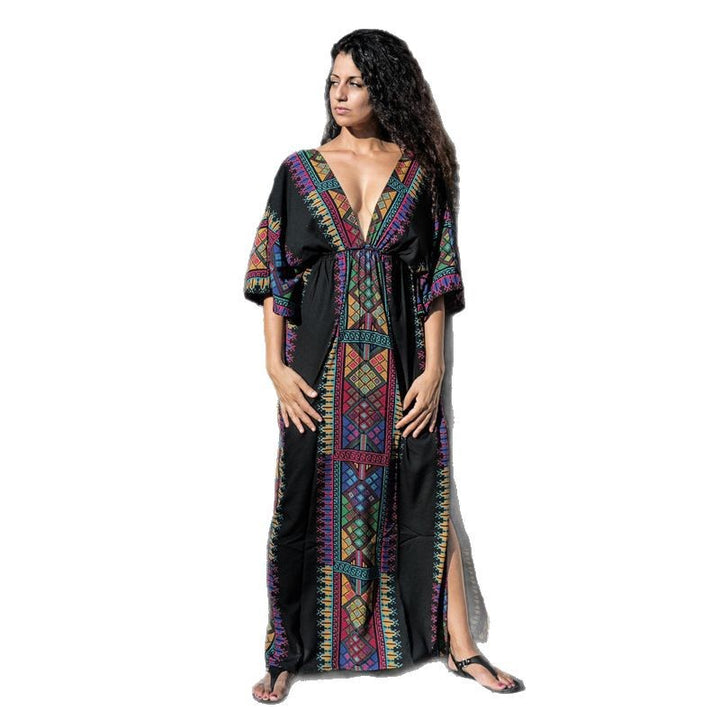 Dame Boho-Style Maxikjole med farverige broderier Stilla