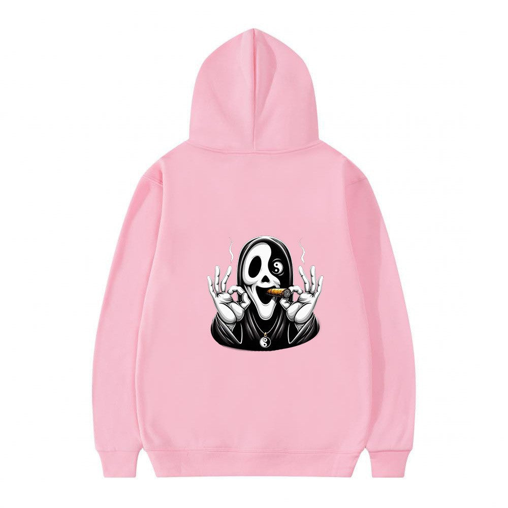 Dame hoodie med kunstnerisk kraniumprint og afslappet pasform Skovae