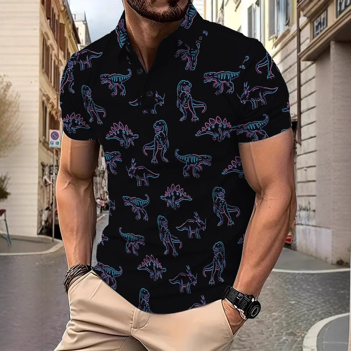 Herrer Poloshirt med kreativ dinosaurtryk Stilla