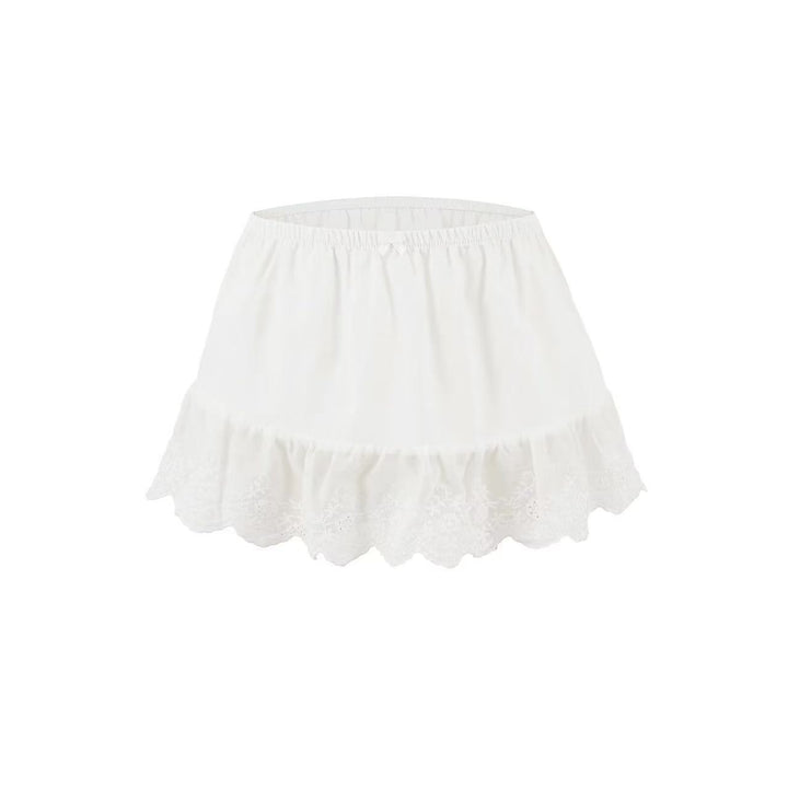 Femme Ruffles-kortærmet-crop-top med blonder Stilla